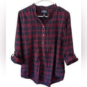 Lands’ End Long Sleeve 1/4 Button Down Plaid Top
